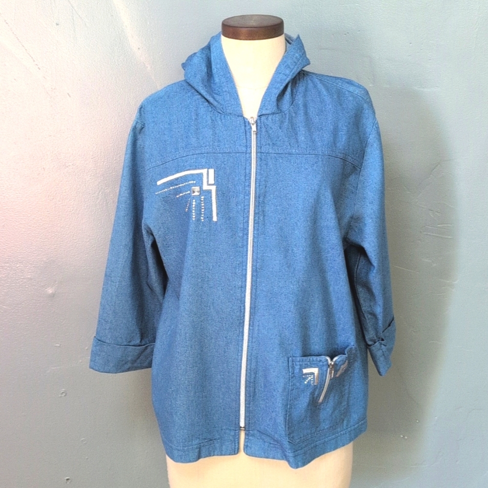 Vintage Gipetto cotton lightweight zip up hooded jacket w rhinestones. Small